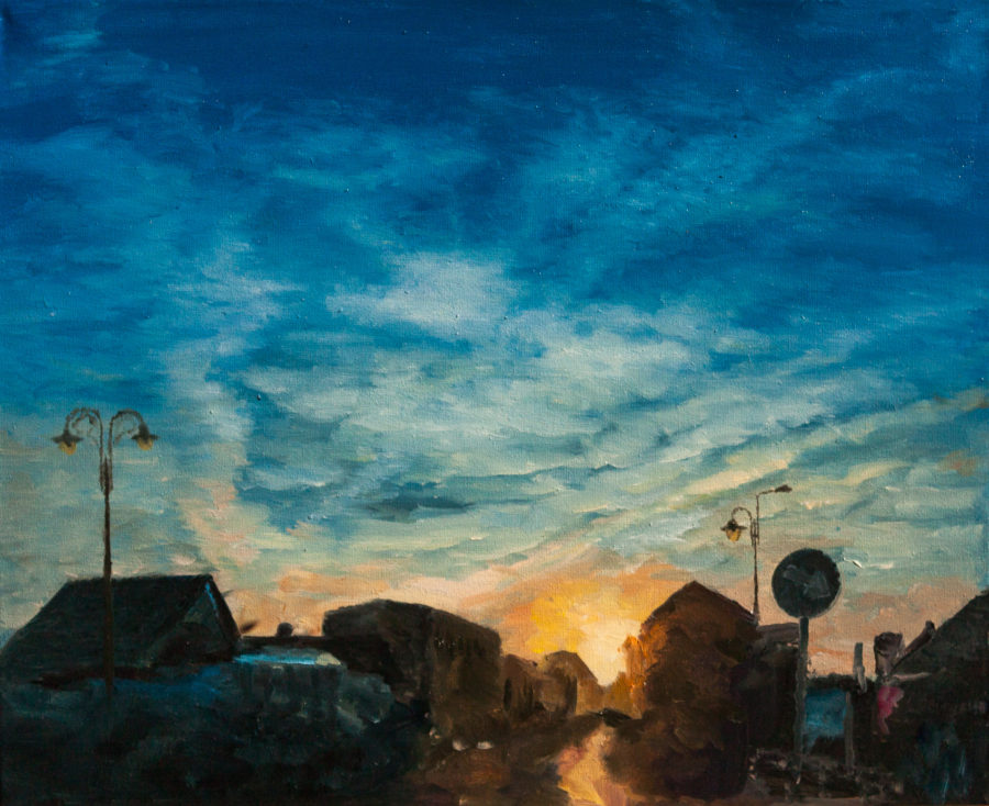 Plac w Bralinie - zachód słońca - obraz olejny